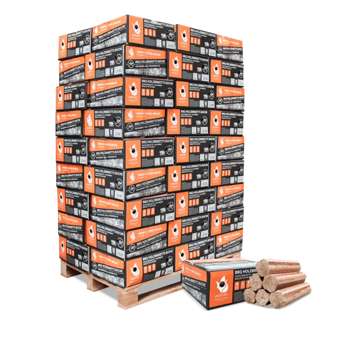 BBQ-Briketts aus reiner Buche – 18 kg Karton, 54er Palette (972 kg)